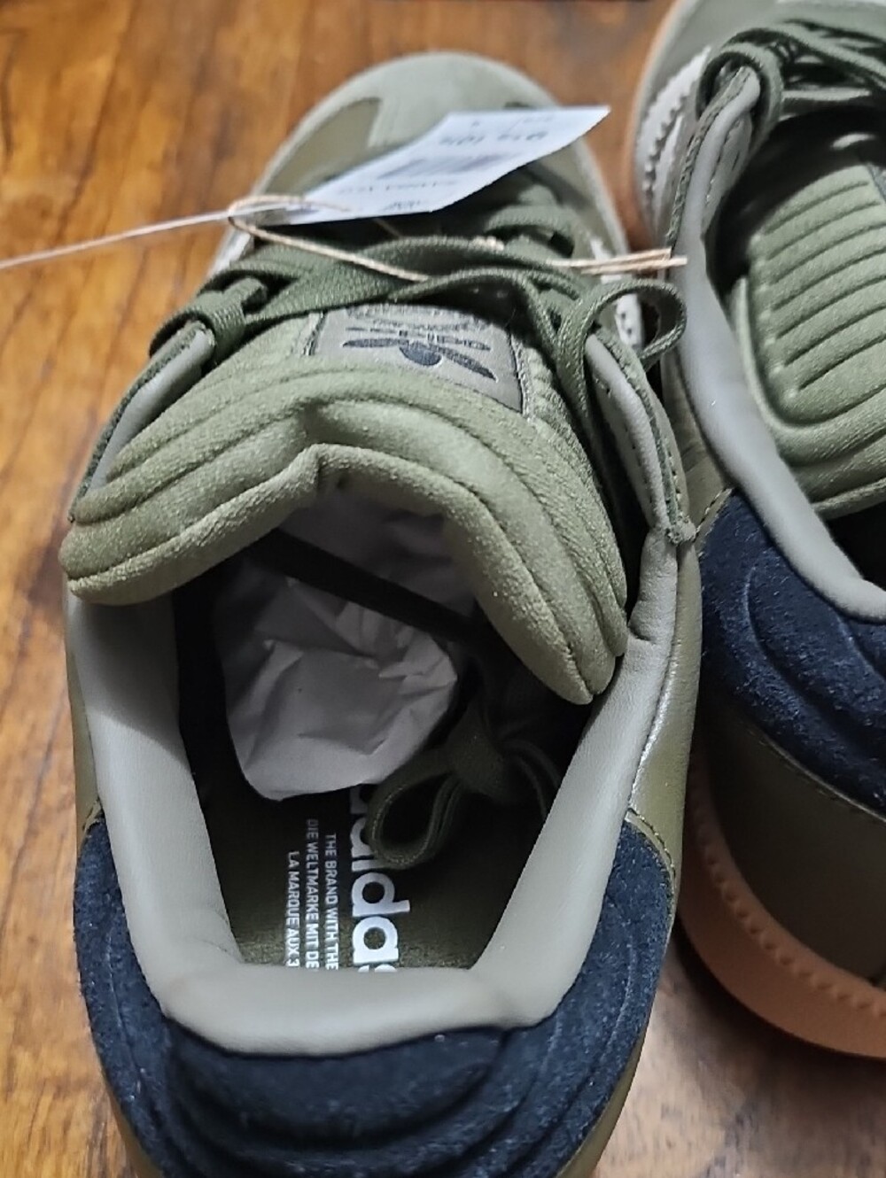 adidas Samba Olive Green and White Sneakers with Gum Sole - Picture 4 of 7